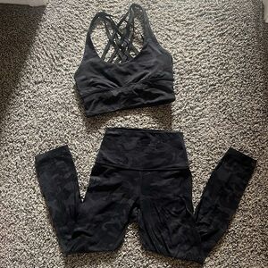 Matching SET Lululemon Camo Sports Bra Criss Cross Straps Size 4 Align Leggings
